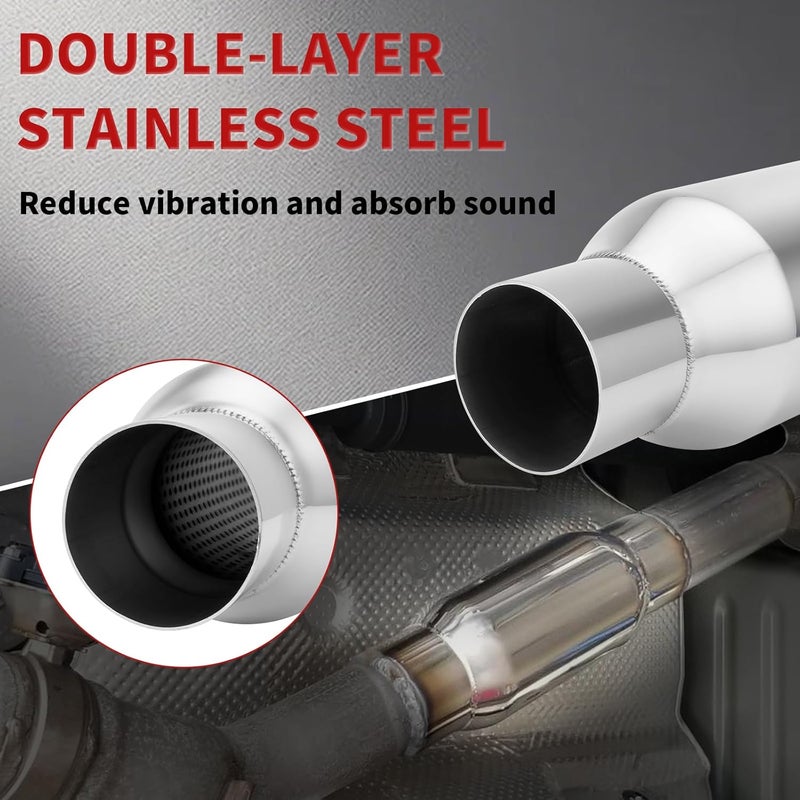 LCGP 2.5" Inlet Universal Resonator,2.5in Inlet/Outlet x 12in Length 304 Stainless Steel Performance Muffler, Bottle Style Resonator,Polished, Straight Through Design, Deep Tone - Image 4